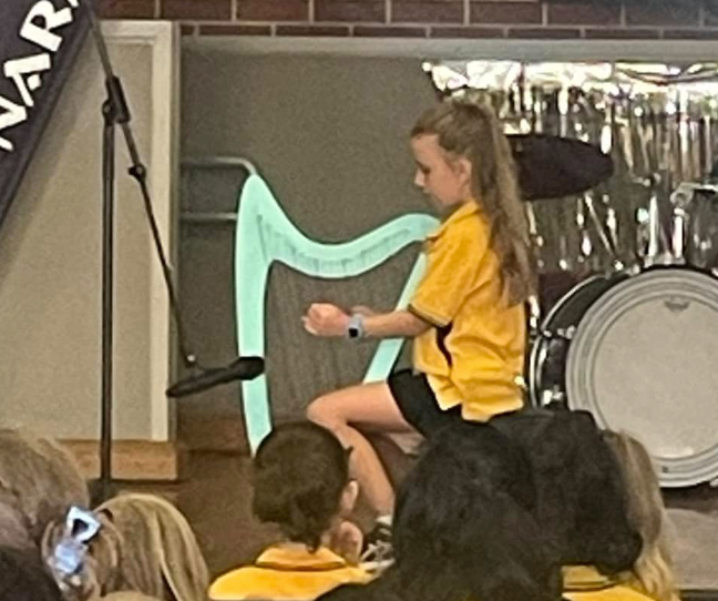 Child playing a harp at our talent quest