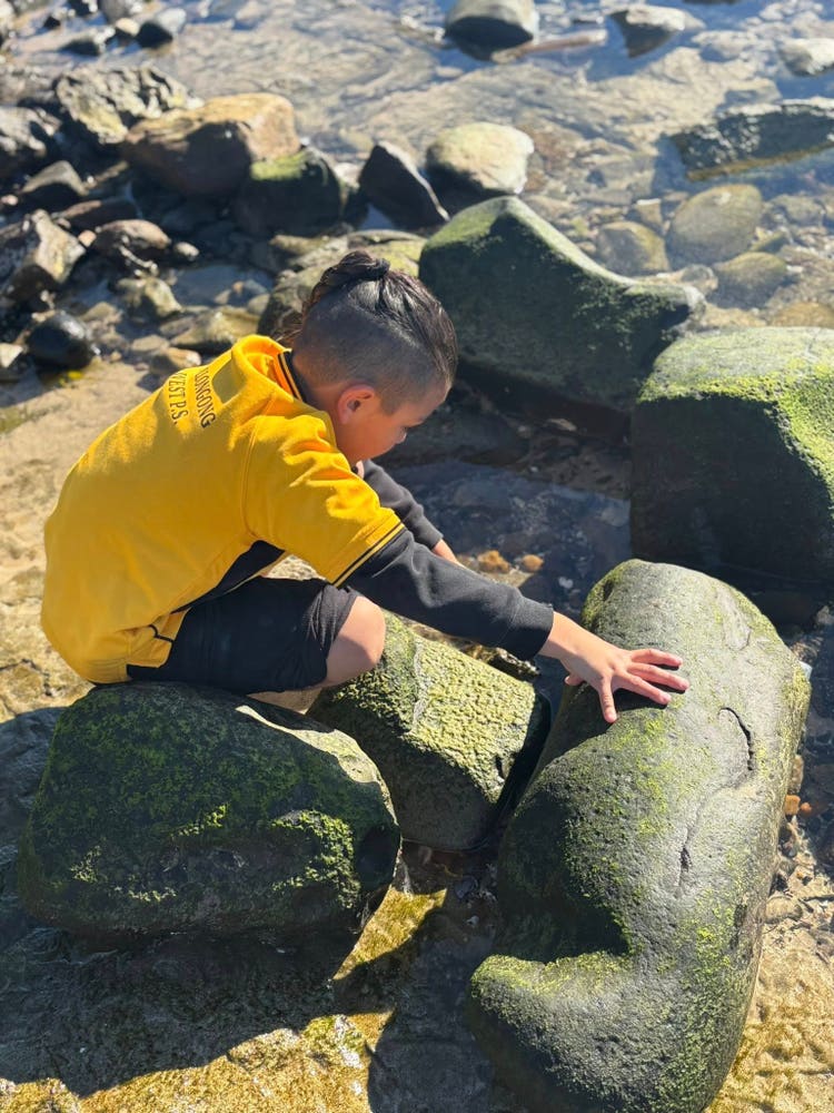 A child at the beach on an excursion.